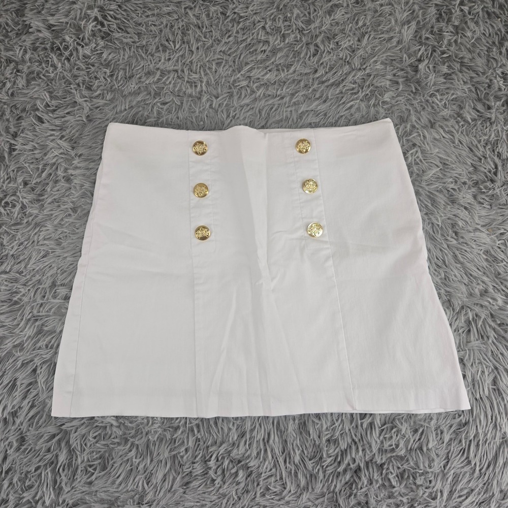 Counterparts Mini Skirt Women PXL White Excellent Nautical Gold Button Sailor